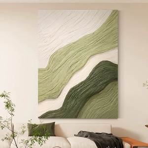 Green and White Texture Wall Art, Texture Art, 3D Texture Art Minimalist Wall Art Boho Wall Art Abstract Painting for Home Decor