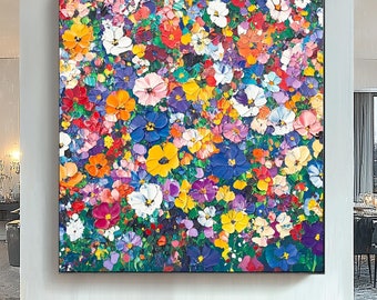 Textured Floral Impasto Painting: Colorful Flower Canvas Art