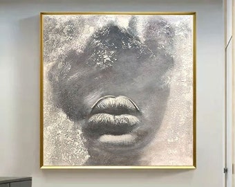 African American art,African Art Wall, Gray Women&#39;s Wall Canvas, Gray Wall Canvas, Gray Abstract Oil Painting,Room decoration