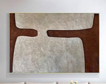 Large Beige Abstract Canvas Painting: Modern Nordic Wall Art