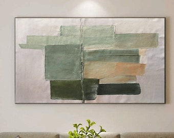 Arte de bloques de Color, pintura al óleo verde Gradual, pintura al óleo texturizada pintada a mano, arte de pared texturizado, decoración de sala de estar