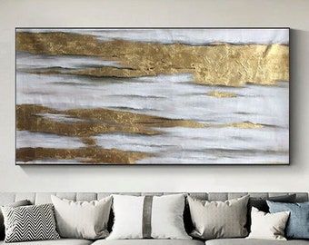 Gran pintura abstracta en pan de oro: arte mural texturizado