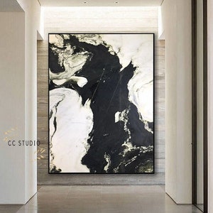 Black and White Painting Extra Large Wall Art, Large White and Black Abstract Painting,Black White Texture Minimalist Painting