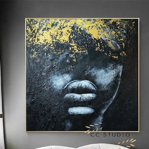 Black Art Black Artist Painting Black Wall Art Gold Oil Etsy