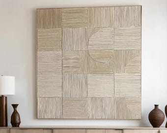 Wabi-Sabi Beige Textured Minimalist Art: 3D Acrylic Painting on Canvas