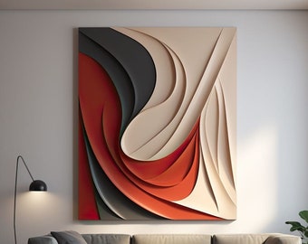 Schwarz-rotes Wanddekor, große bunte abstrakte Holzschnitzerei Wandkunst, minimalistische Wandkunst, rot-schwarze strukturierte Dekorplatte