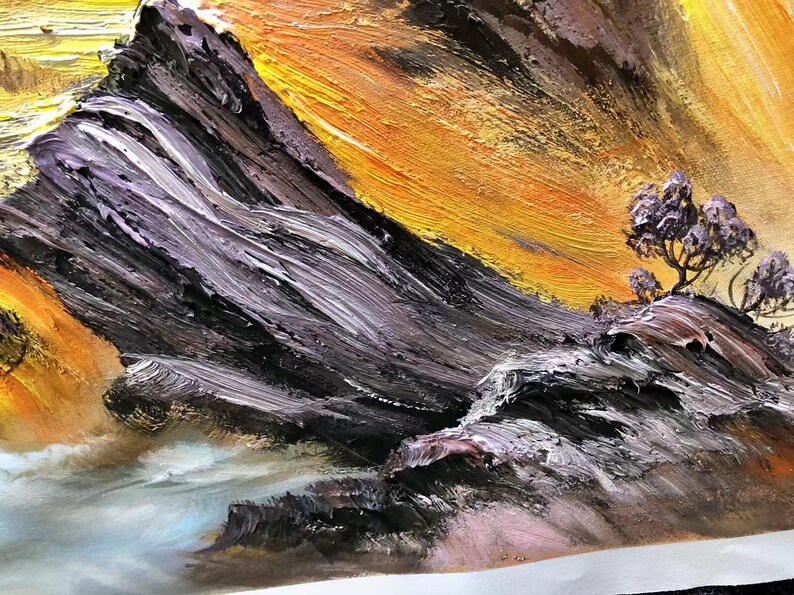 Gold Mountain Oil Painting on Canvas: Abstract Landscape Boho Wall Art ...
