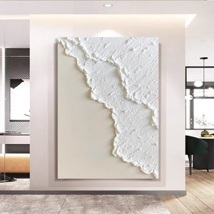 Large Original Beach Oil Painting on Canvas, Textured White Wall Art, White and Beige Painting, Custom Seascape Painting