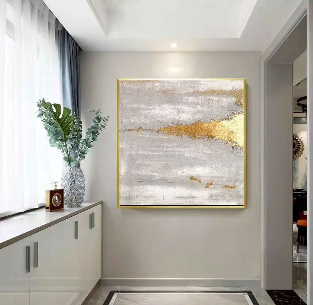 Gold Wall Decor Gold and White Wall Art Gold Leaf Painting Boho Wall ...