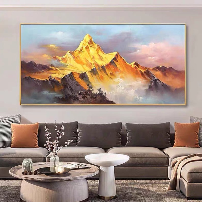 Gold Mountain Oil Painting on Canvas: Abstract Landscape Boho Wall Art ...