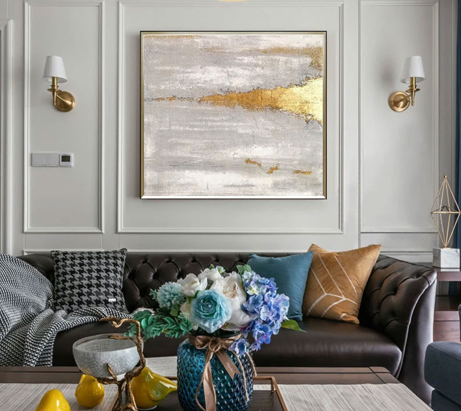 Gold Wall Decor Gold and White Wall Art Gold Leaf Painting Etsy