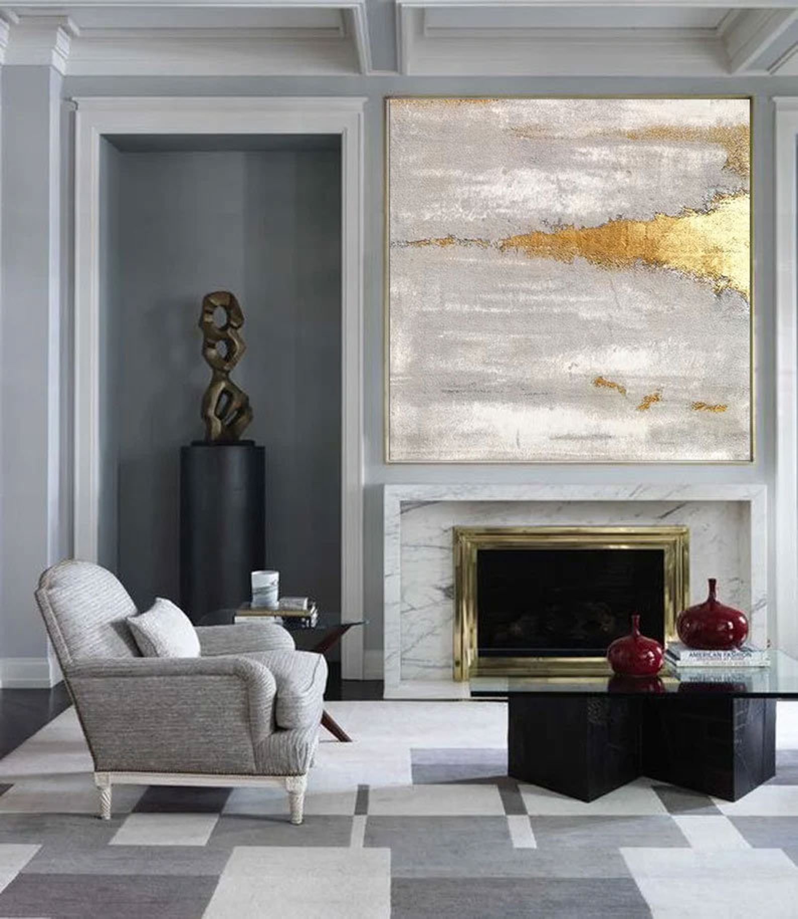 Gold Wall Decor Gold and White Wall Art Gold Leaf Painting Etsy