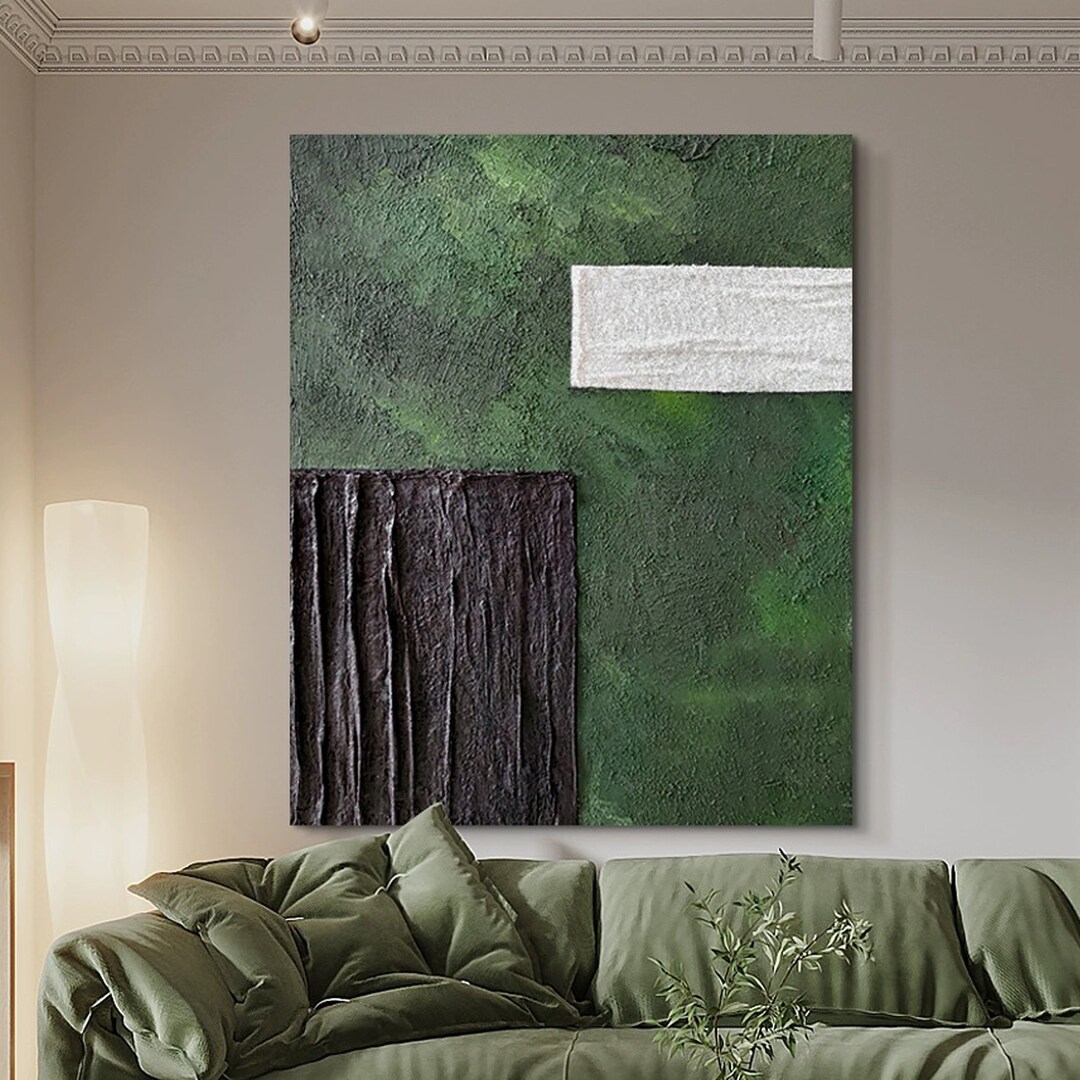 Green Minimalist Painting Green and Black Wall Art Green Abstract Art Green Texture Painting