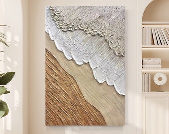 Textured Beige and White Wall Art: 3D Earth Tone Painting