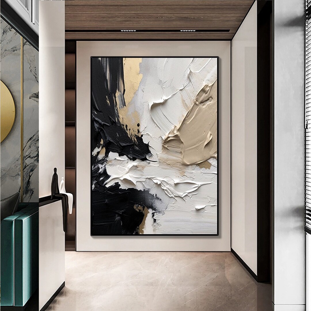 Textured Black and White Abstract Painting: 3D Minimalist Wall Art - Etsy