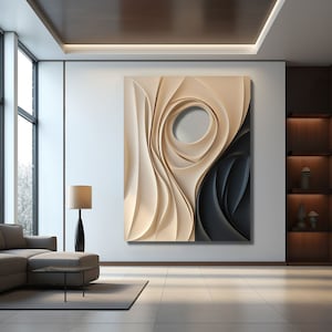Beige and Black wood wall hanging, Minimalist wall art for home decor, modern contemporary for wall decor，3D vision