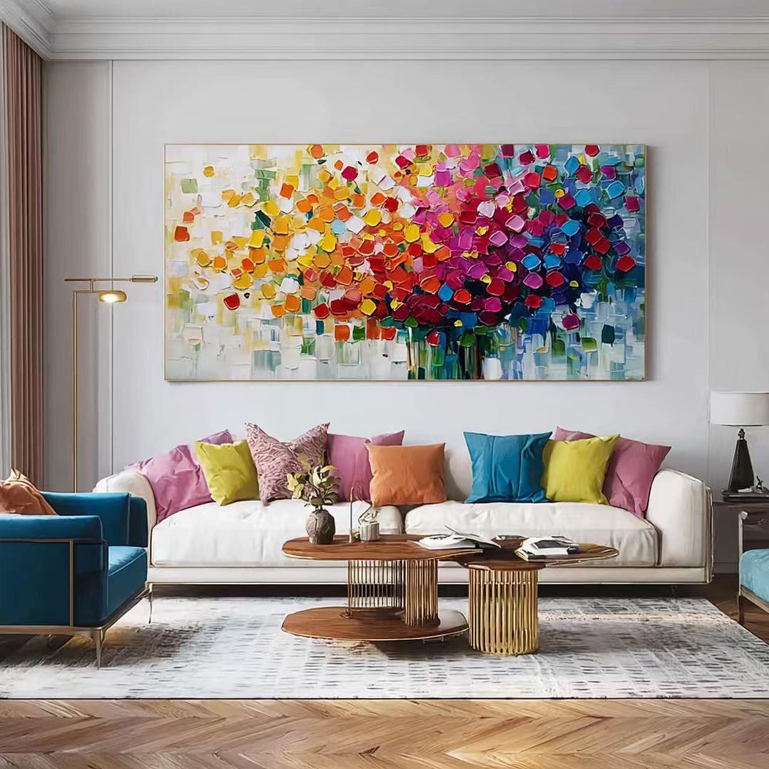 Abstract Colorful Block Oil Painting on Canvas, Large Texture Wall Art ...