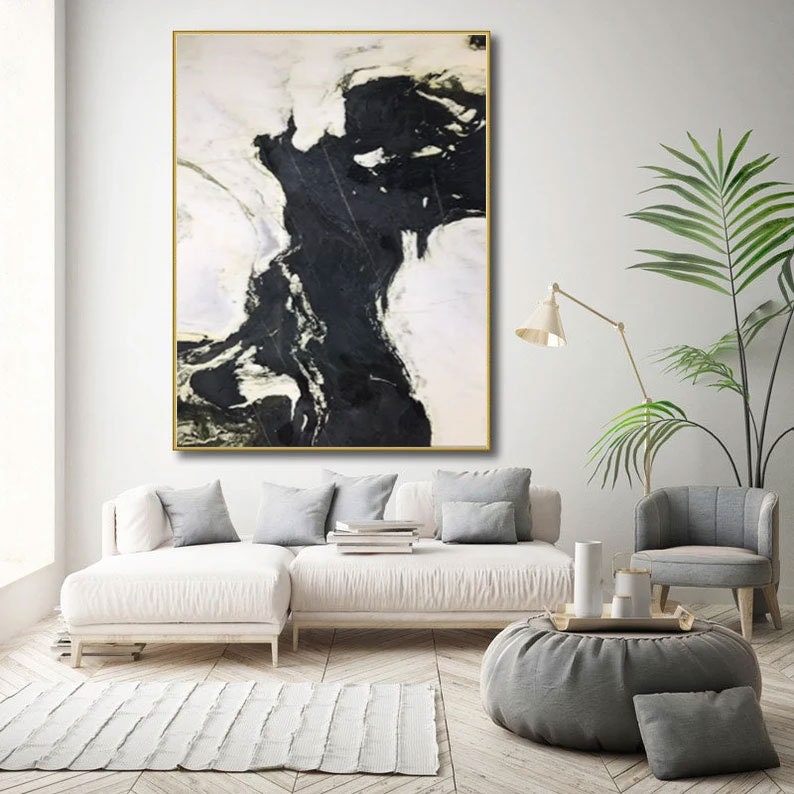 Large Black and White Wall Art Black and White Painting Black - Etsy
