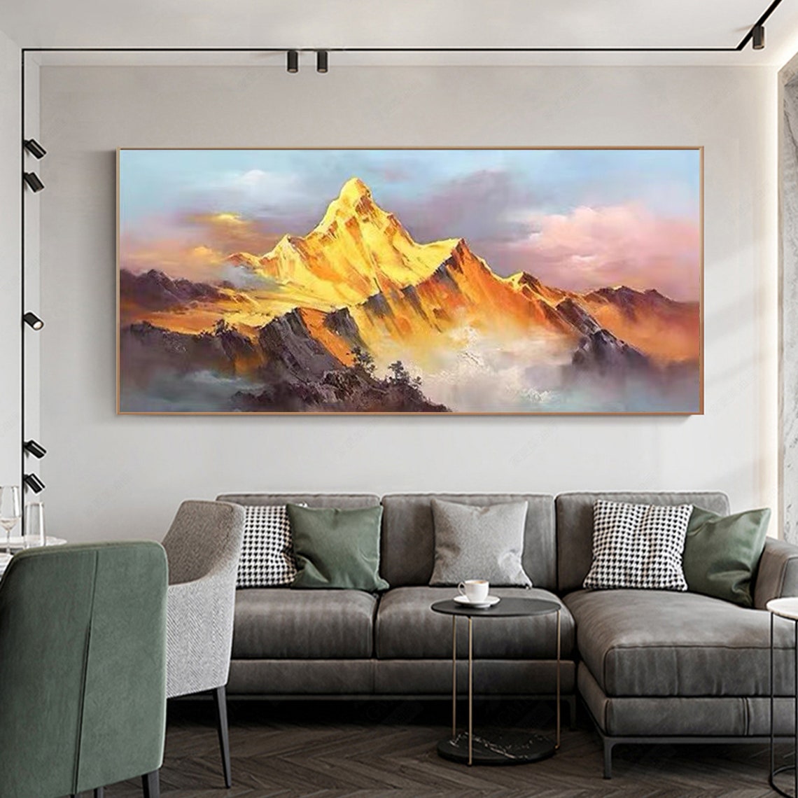 Gold Mountain Oil Painting on Canvas: Abstract Landscape Boho Wall Art ...