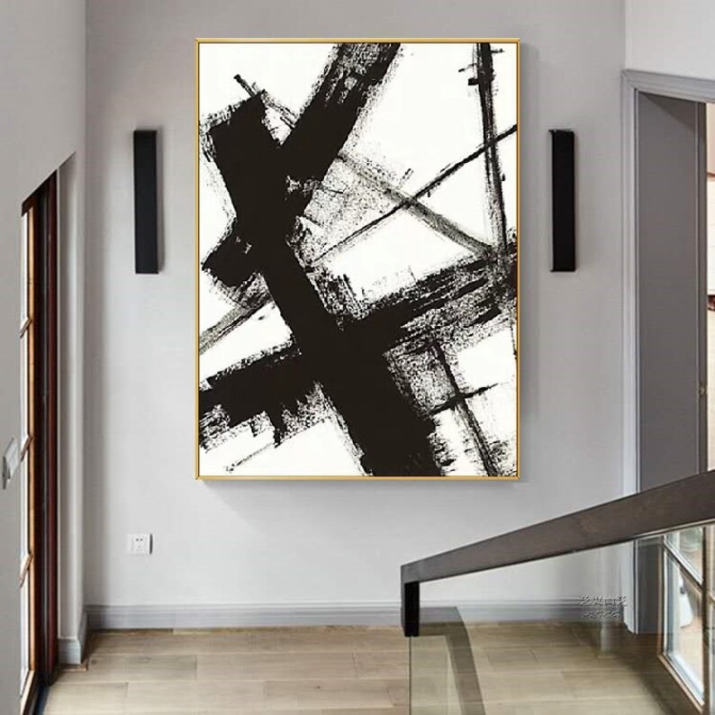 Large Black and White Abstract Painting: Modern Linear Art - Etsy