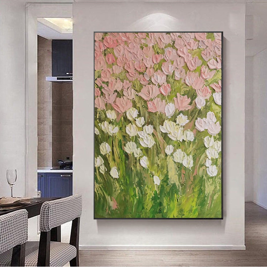Textured Pink and White Flower Painting: Impressionism Wall Art - Etsy