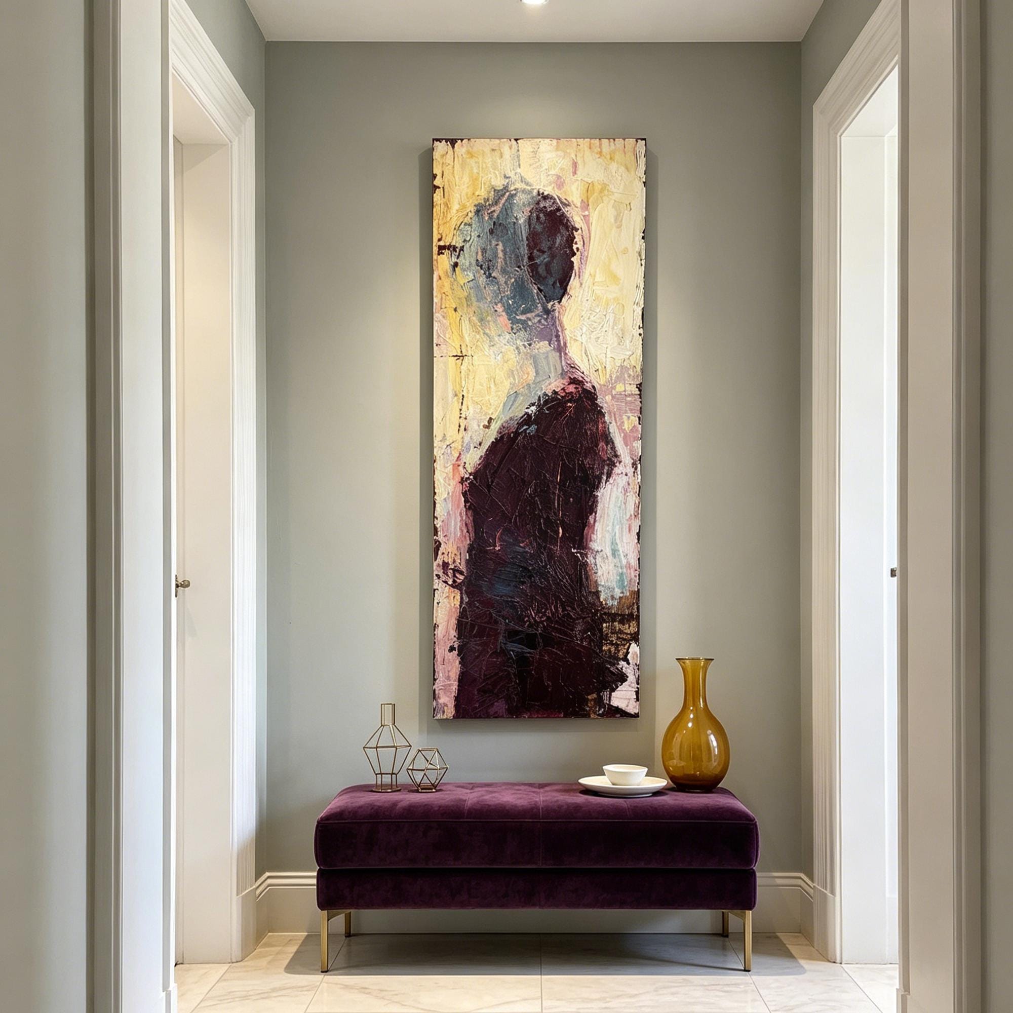 Textured Abstract Figure Painting, Woman Back View Wabi Sabi Wall Art ...