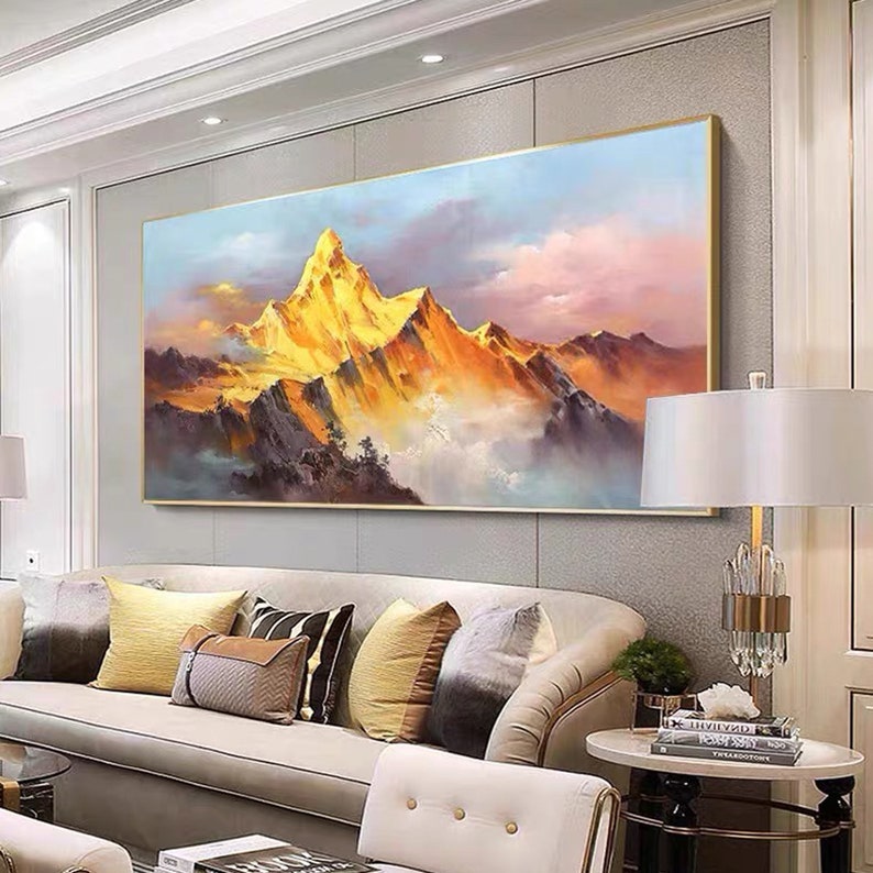 Gold Mountain Oil Painting on Canvas: Abstract Landscape Boho Wall Art ...