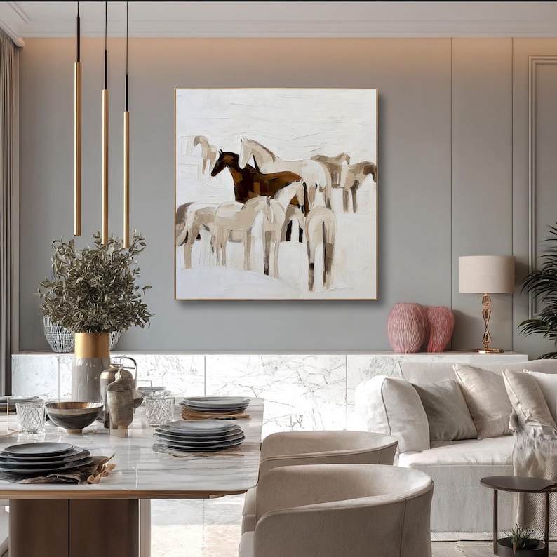Large Abstract Horse Oil Painting on Canvas - Modern Minimalist Animal ...