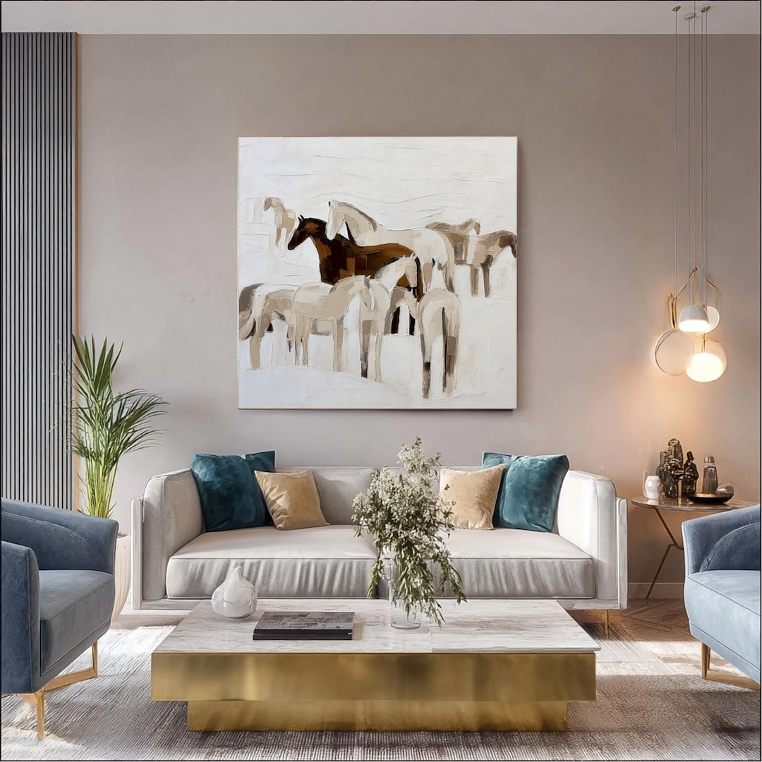 Large Abstract Horse Oil Painting on Canvas - Modern Minimalist Animal ...