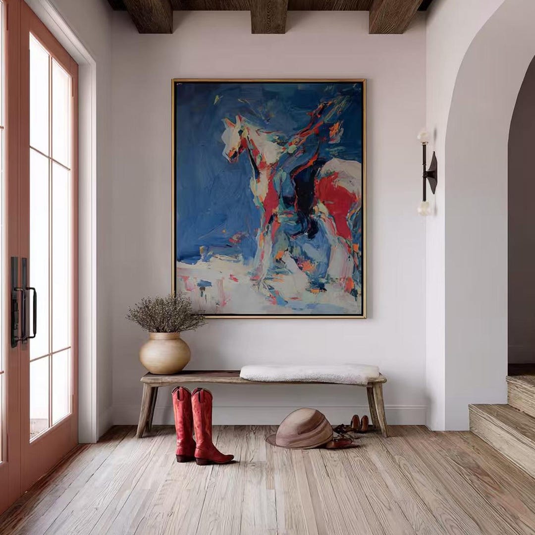 Abstract Blue Horse Painting | Bold Equine Art | Entryway Western Decor ...