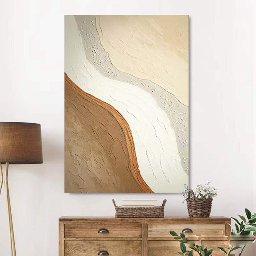 Brown and White Textured Art, Large Oil Painting Earth Tone Art Minimalist Painting White