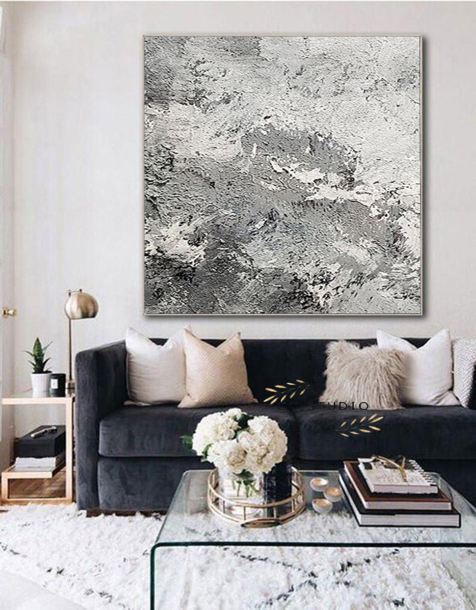 Large Original Gray Abstract Painting For Living Room Etsy