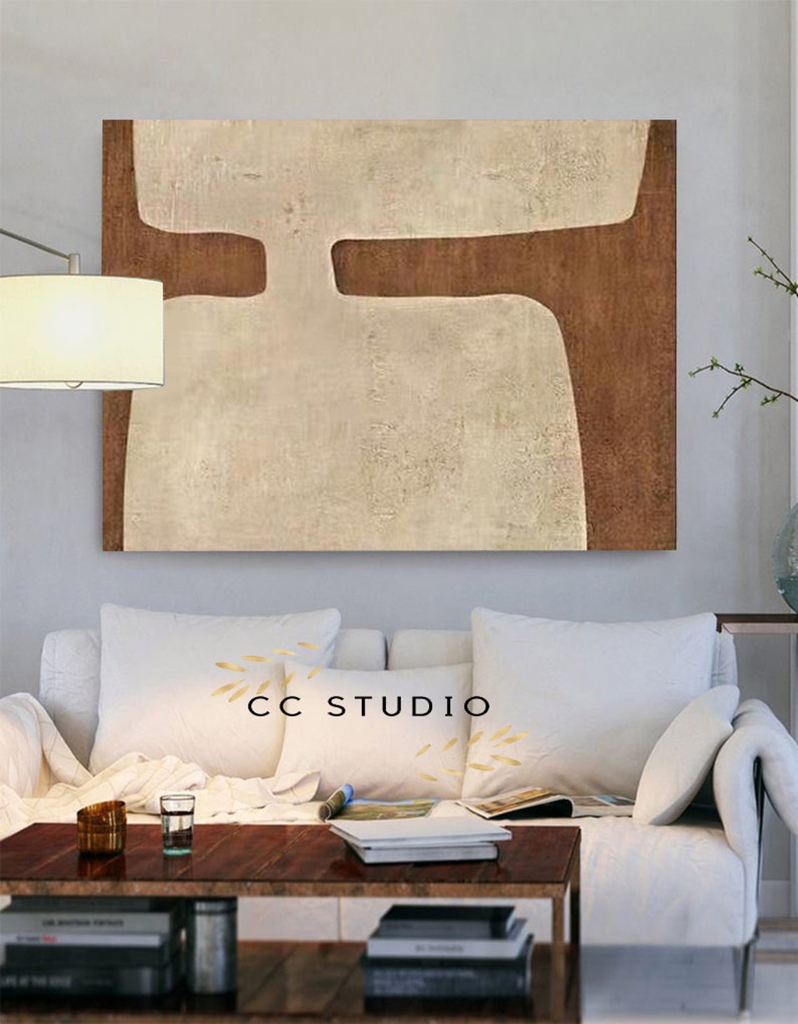Beige Painting On Large Abstract Canvas Minimalist Abstract Etsy