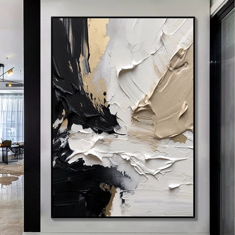Textured Black and White Abstract Painting: 3D Minimalist Wall Art - Etsy