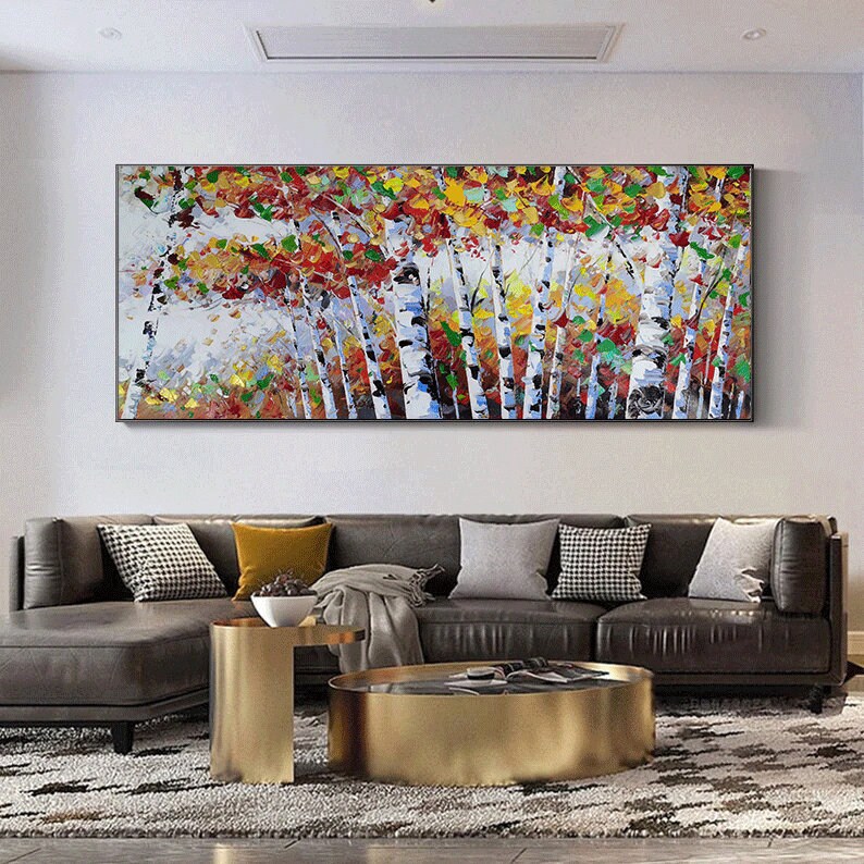 Large Birch Trees Oil Painting Large Hand Painted Canvas Oil - Etsy