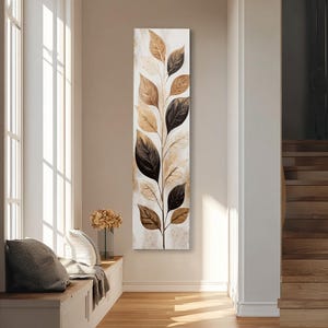 Pintura original de hoja larga y estrecha, lienzo alto y delgado, arte mural moderno, arte mural natural, arte mural vertical, decoración del hogar