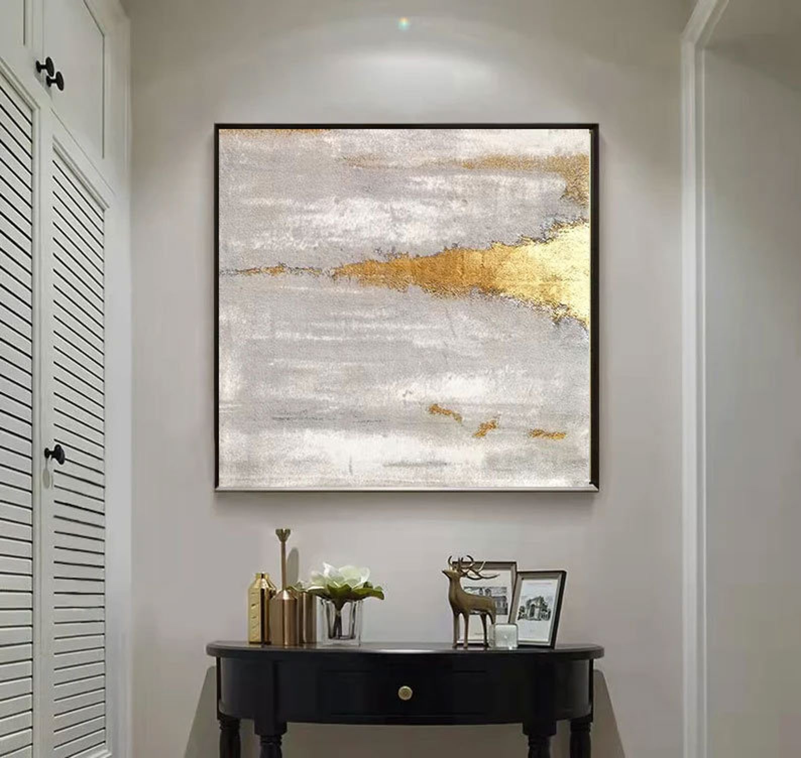 Gold Wall Decor Gold and White Wall Art Gold Leaf Painting Etsy