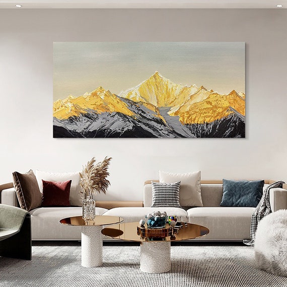 Golden Motion（ゴールデン・モーション） インテリアアート Large Golden Mountain Oil Painting: Textured Acrylic Landscape
