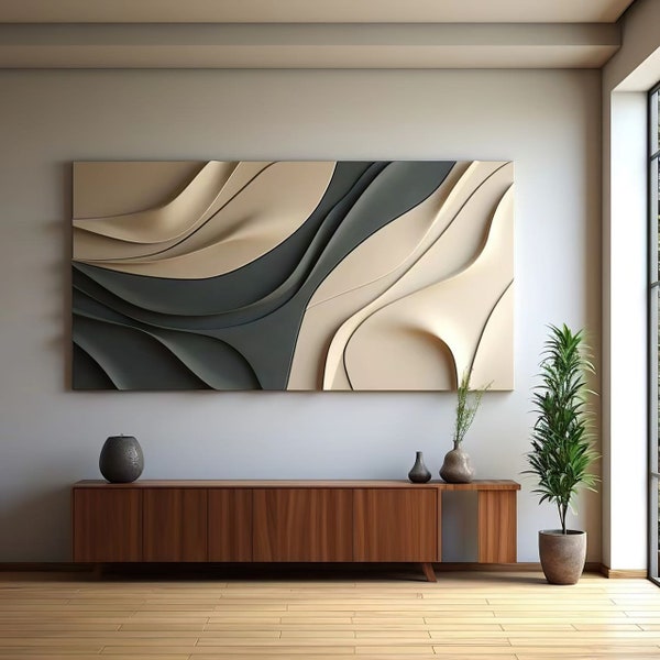 Beige und schwarz strukturierte Skulptur Wohnkultur - moderne Wandkunst - 3D Vision Board