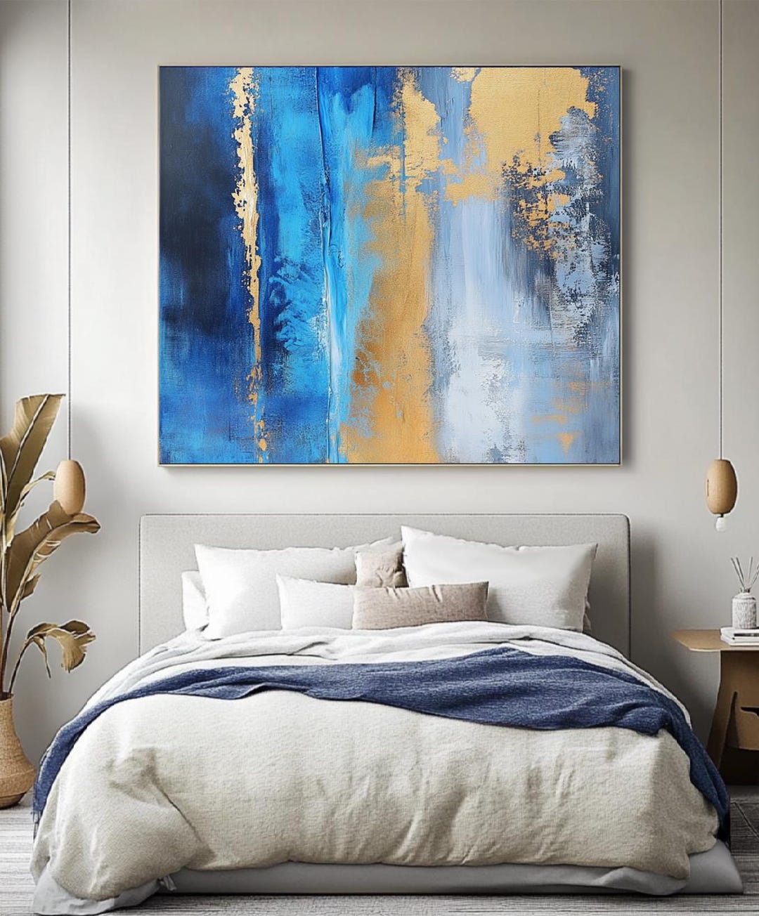 Large Original Gold Blue Abstract Painting Large Blue &gold Abstract ...