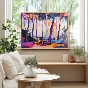 Abstract Colorful Tree Oil Painting: Modern Canvas Wall Art
