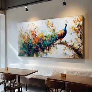 3D Texture Peacock Oil Painting: Vibrant Bird Canvas Wall Art