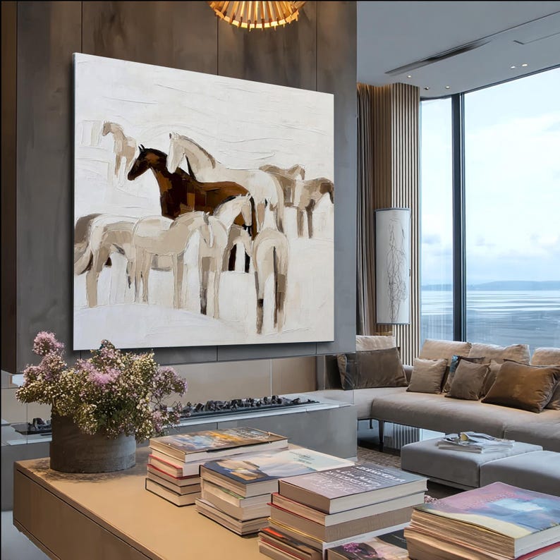 Large Abstract Horse Oil Painting on Canvas - Modern Minimalist Animal ...