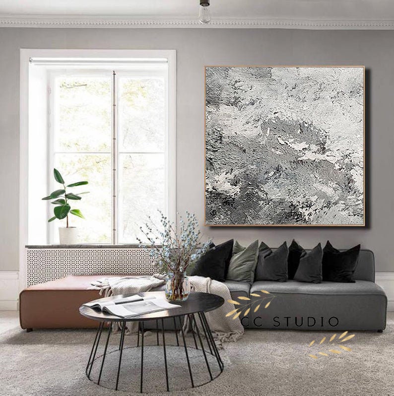 Large Original Gray Abstract Painting For Living Room Etsy