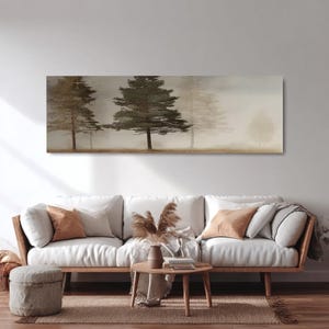 Horizontal Landscape Painting: Abstract Trees Wall Art, Long Narrow Modern Decor