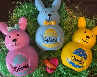 Personalized Easter Bunny Egg, Fillable Treat Container