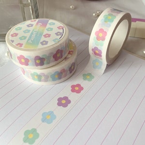 Pastel Daisy Flower Washi Tape, Kawaii Aesthetic, Minimal Style Stationery