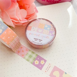 Pastel Quilt Pattern Washi Tape, Bullet Journal Supplies, Daisy, Kawaii Aesthetic