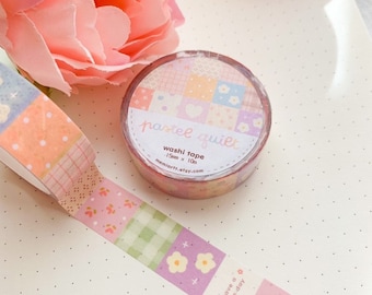 Pastel Quilt Pattern Washi Tape, Bullet Journal Supplies, Daisy, Kawaii Aesthetic