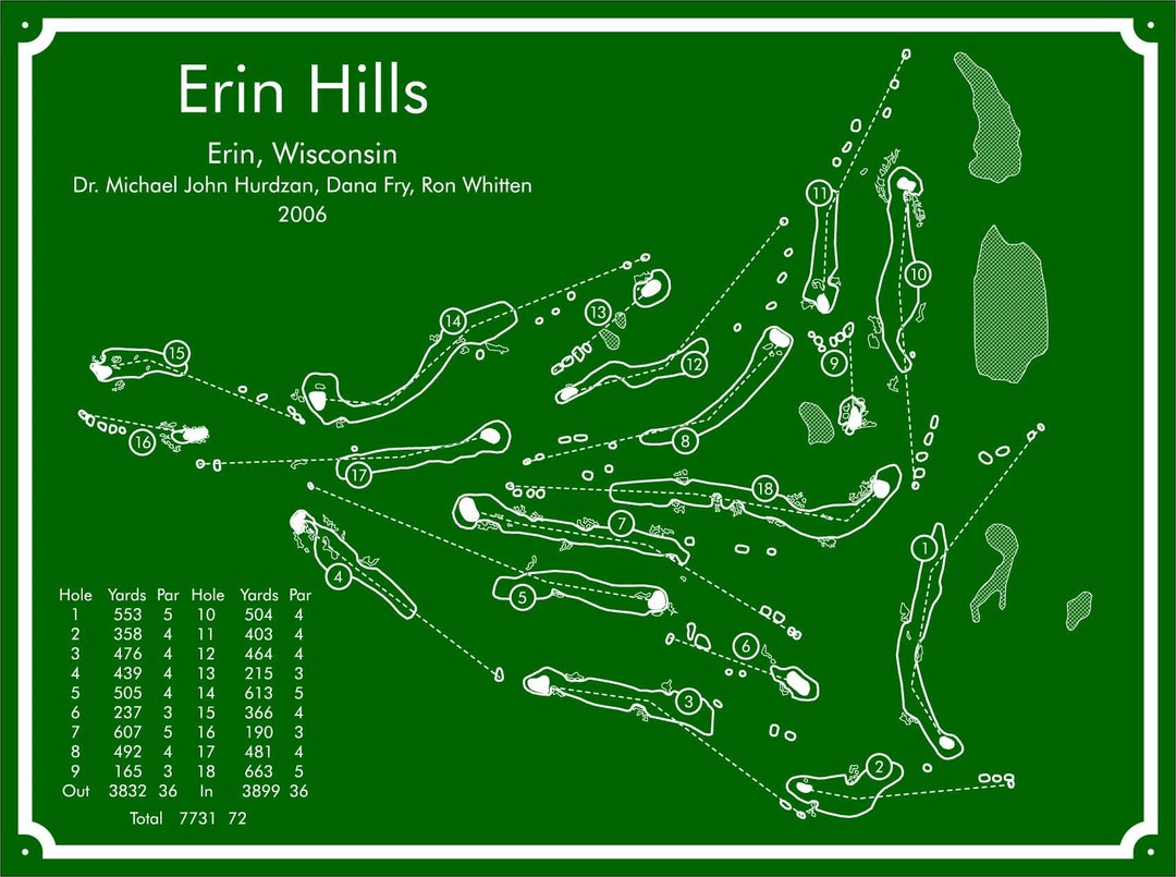 Erin Hills Golf Course Map Etsy
